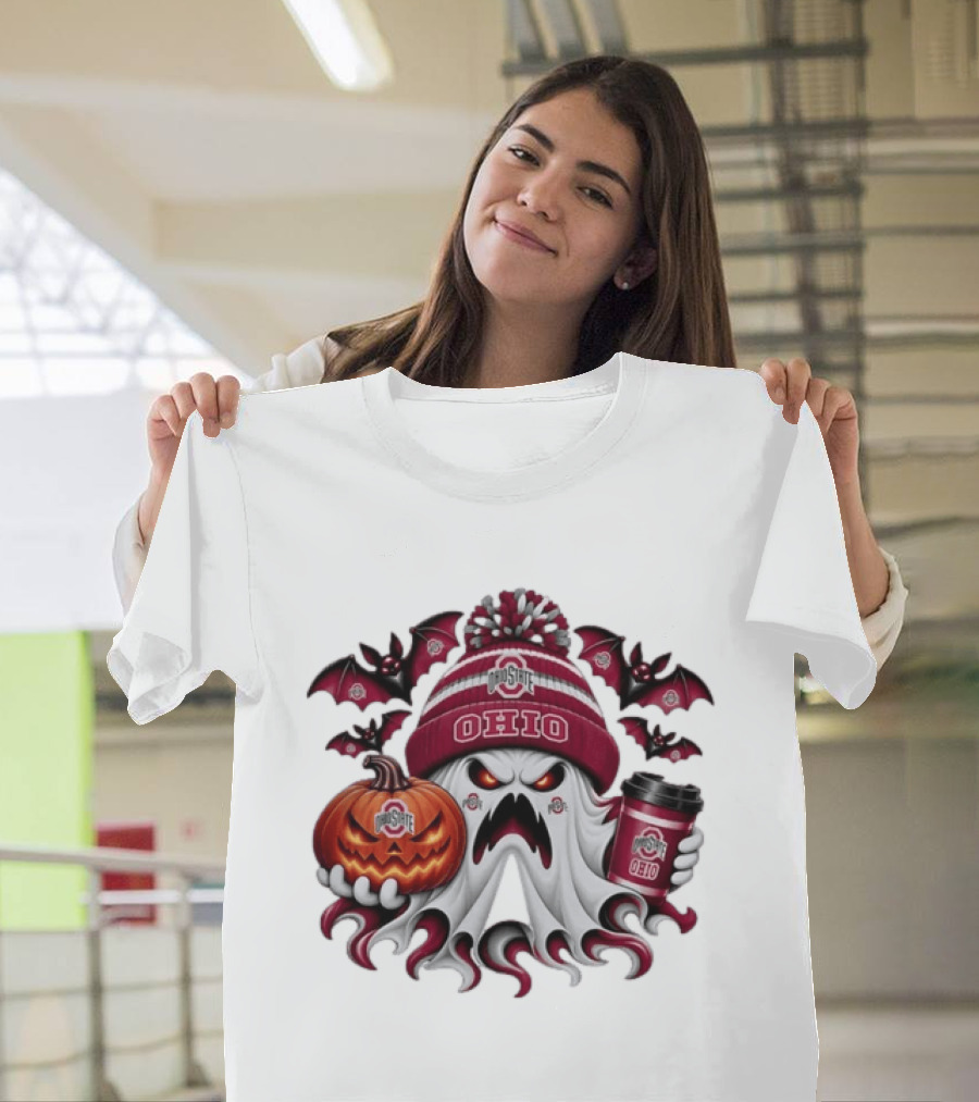 Ohio State Buckeyes Halloween Ghost Coffee Pumpkin Bats Spooky T-Shirt