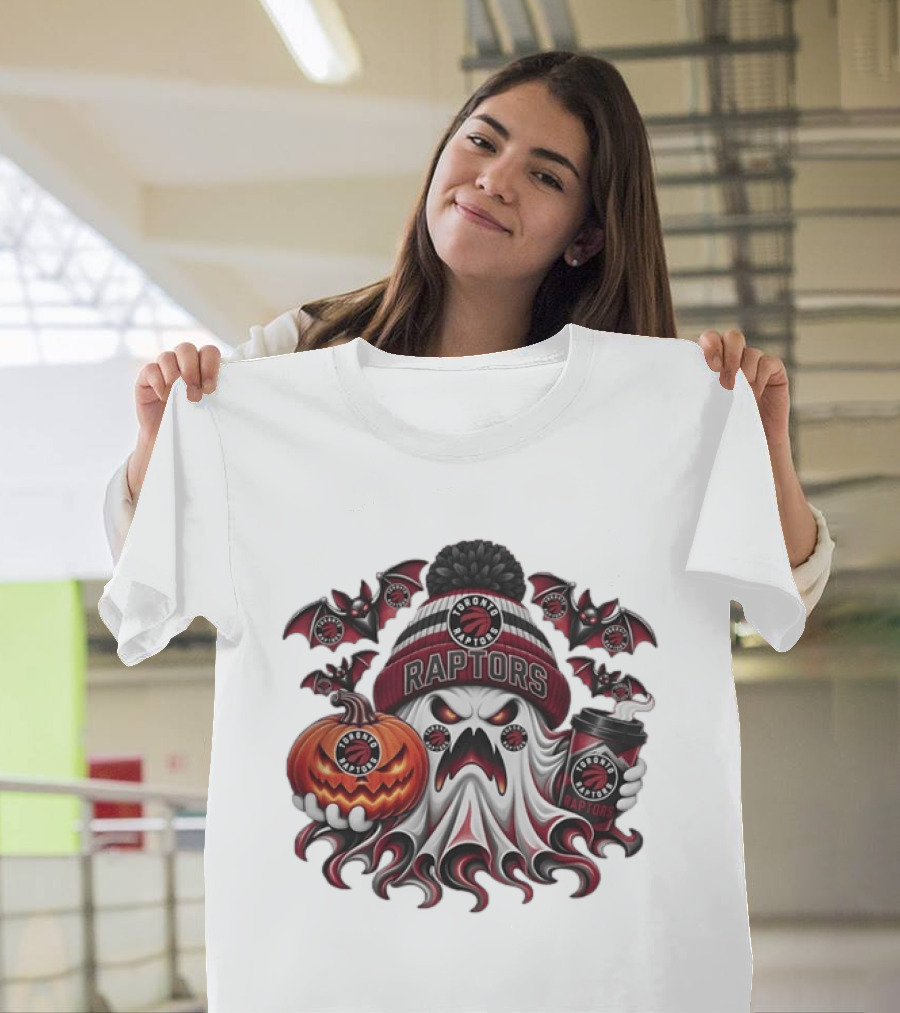 Toronto Raptors Halloween Ghost Pumpkin Coffee Spooky Bats T-Shirt