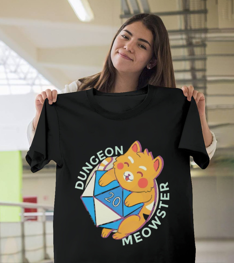 Dungeon Meowster Cat With D20 Dice Dungeons And Dragons T-Shirt
