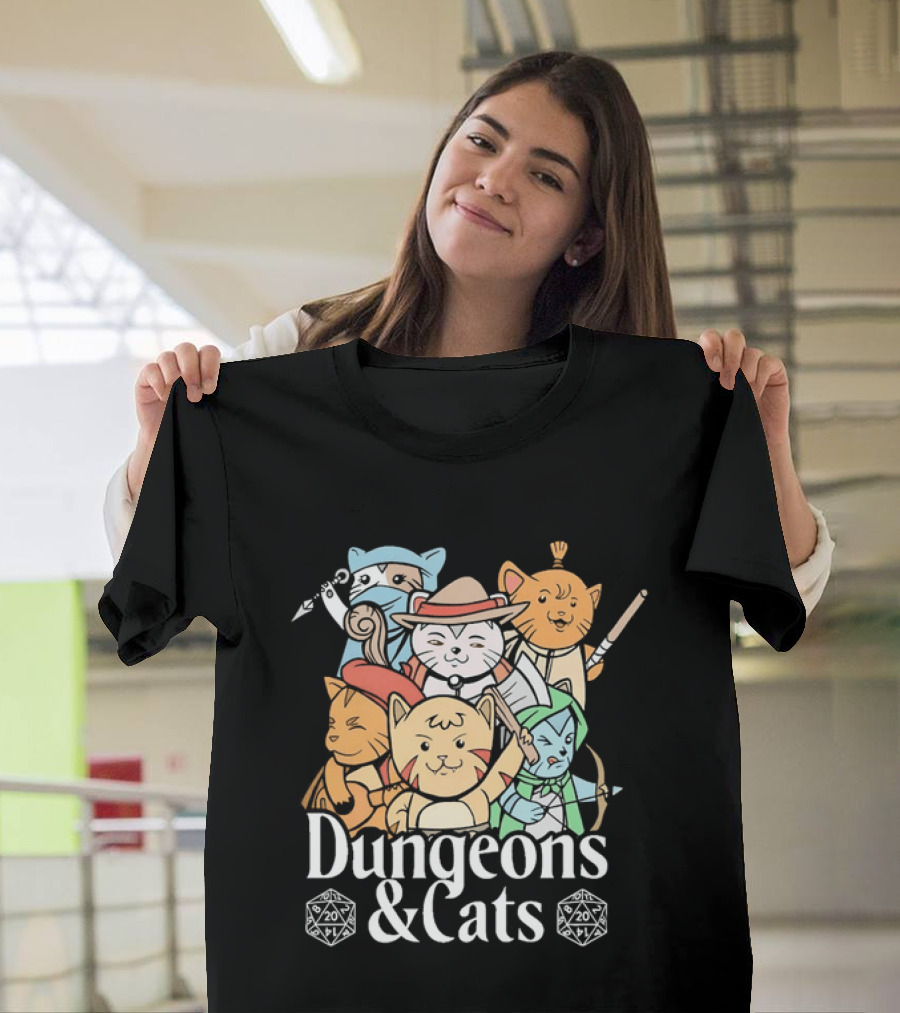 Dungeons And Cats Fantasy Role Playing Game Characters T-Shirt