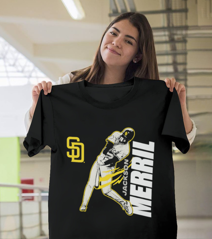 Jackson Merrill San Diego Padres SD Swinging Baseball Player T-Shirt