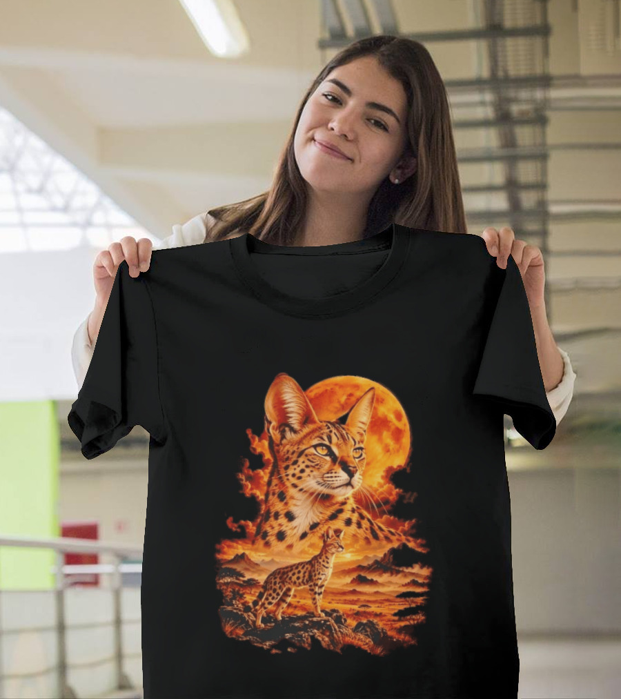 Serval Cat Majestic African Savannah Sunset Scene T-Shirt