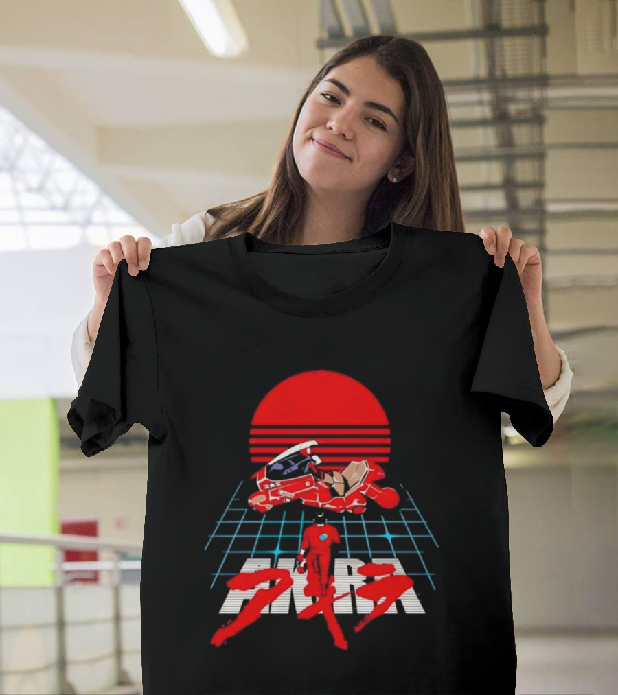 Akira Kaneda Motorcycle Cyberpunk Red Sun Grid T-Shirt