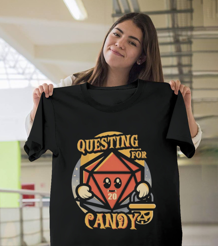 Questing For Candy D20 Halloween Dungeons And Dragons T-Shirt