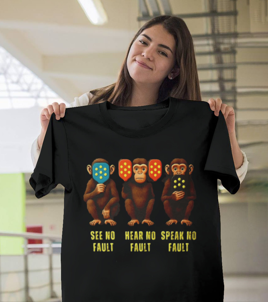 See No Fault Hear No Fault Speak No Fault Three Monkeys Pickleball Paddles T-Shirt