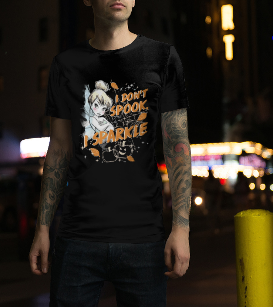 Tinker Bell I Don't Spook I Sparkle Halloween Spider Web Pumpkins T-Shirt