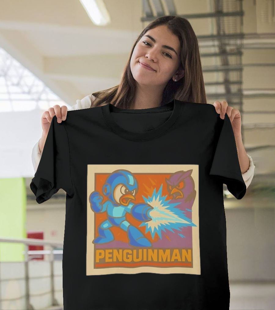Penguinman Retro Video Game Character Vs Villain Showdown Mega Man T-Shirt