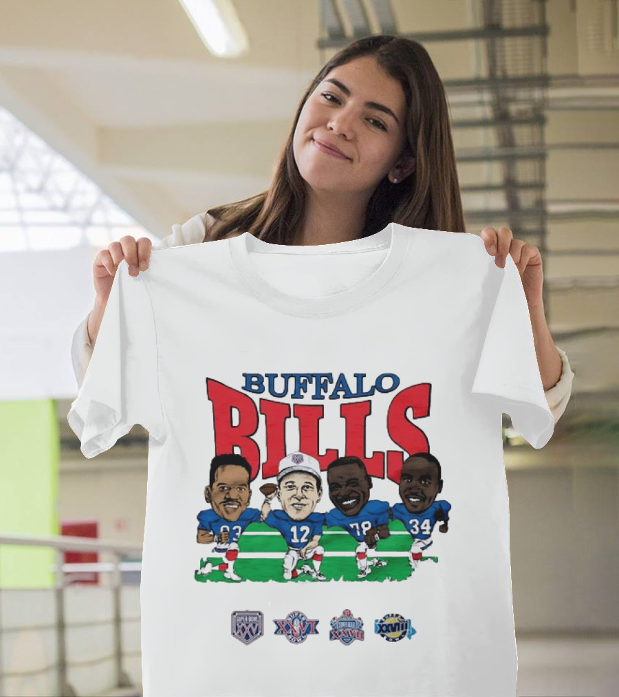 Buffalo Bills Andre Reed 83 Jim Kelly 12 Bruce Smith 78 Thurman Thomas 34 Super Bowl XXV XXVI XXVII XXVIII T-Shirt