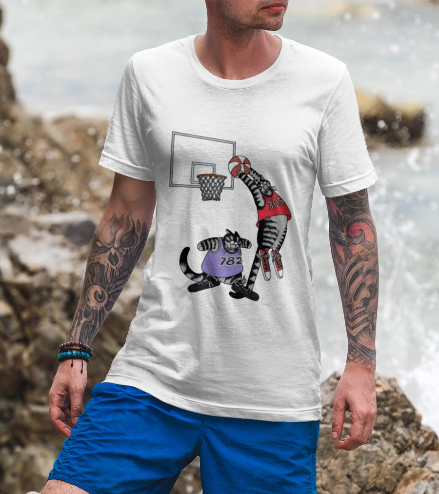 Cats Basketball Dunking Action With Jersey Numbers 305 And 782 T-Shirt