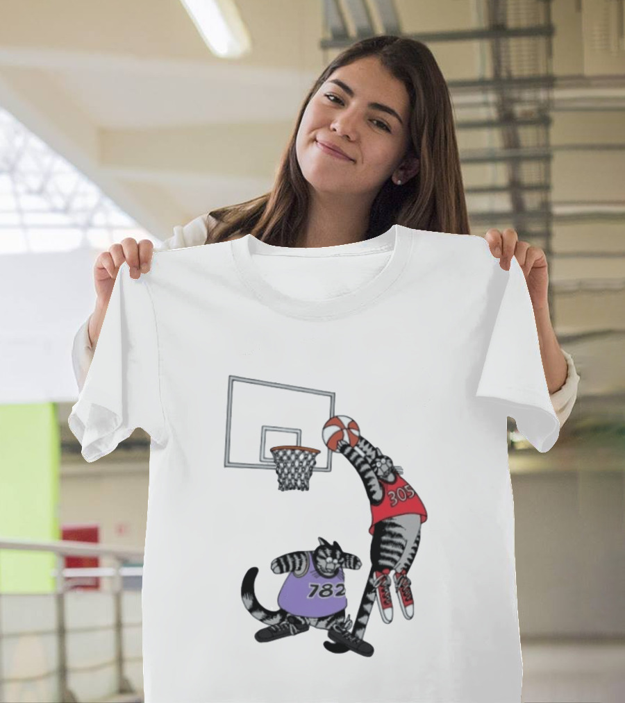 Cats Basketball Dunking Action With Jersey Numbers 305 And 782 T-Shirt