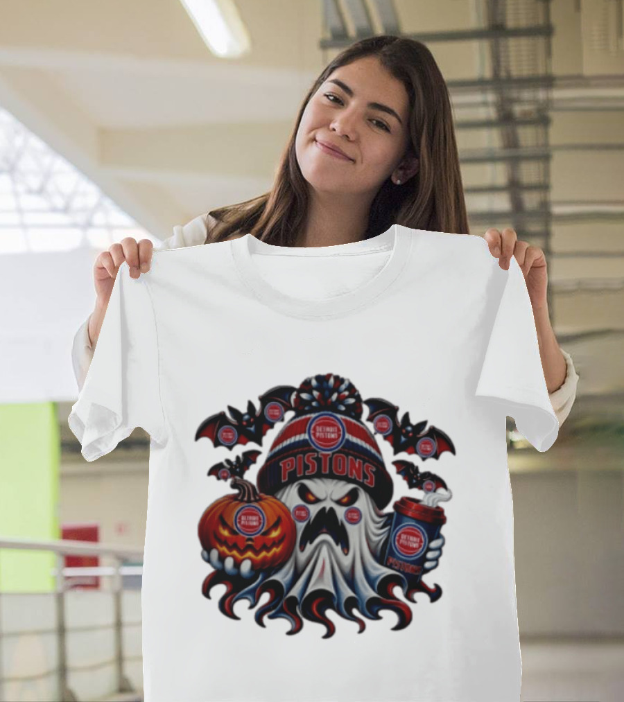 Detroit Pistons Halloween Ghost Pumpkin Coffee 2026 T-Shirt