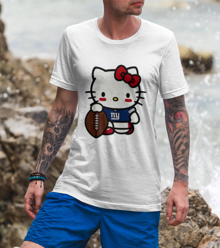 Hello Kitty New York Giants Football Cartoon Player T-Shirt