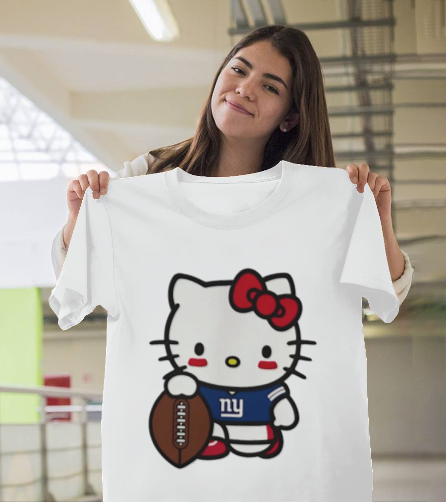 Hello Kitty New York Giants Football Cartoon Player T-Shirt