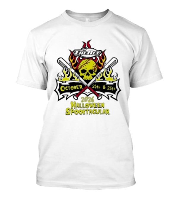 In The Net 2026 Halloween Spooktacular October 24th And 25th Skull Flames Crossed Bats T-Shirt