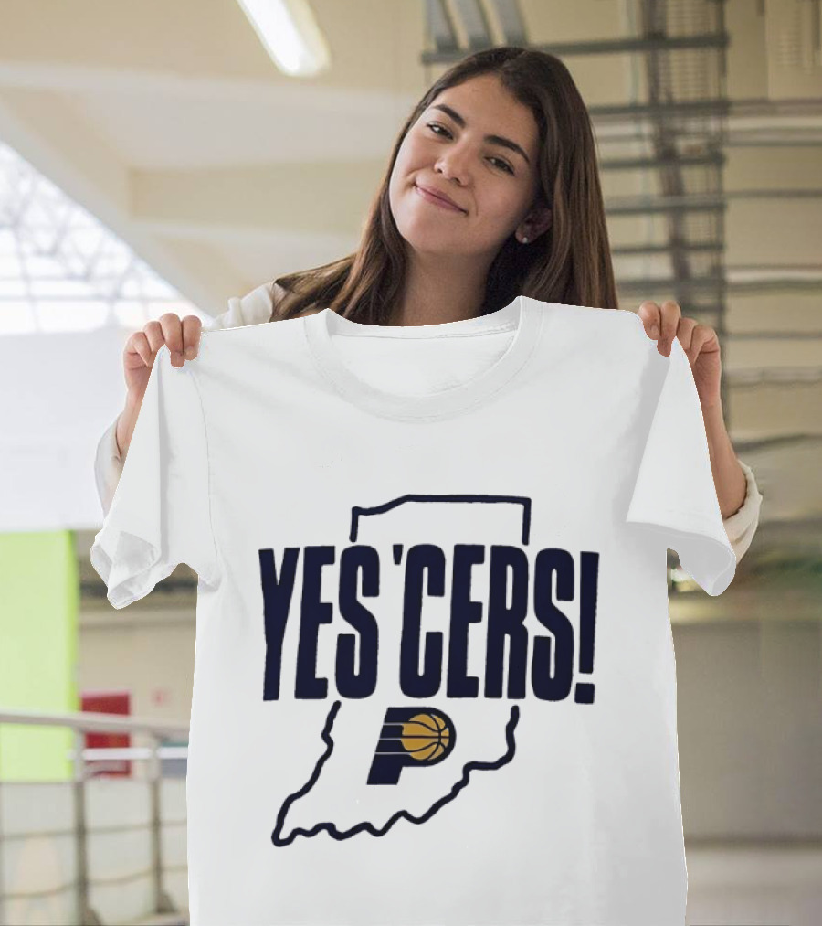 Indiana Pacers Yes'Cers Basketball Graphic With State T-Shirt