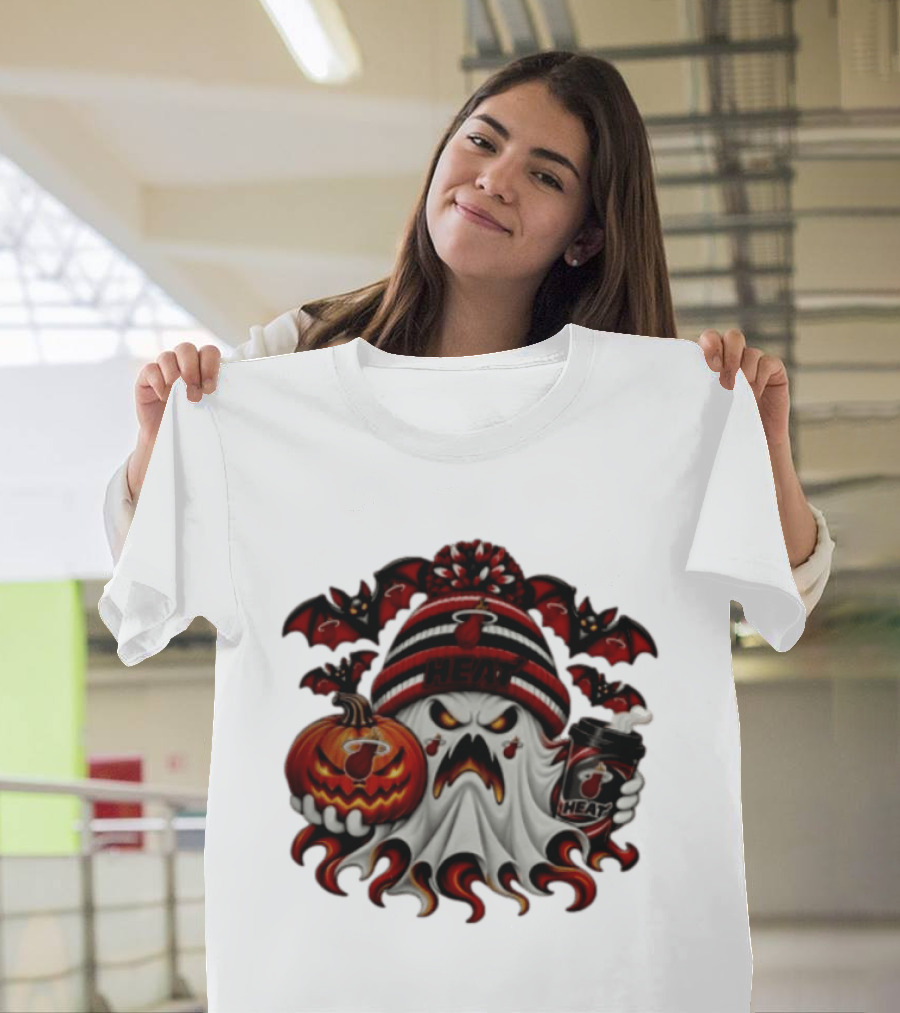 Miami Heat Halloween Ghost Coffee Pumpkin Bats Spooky 2026 T-Shirt