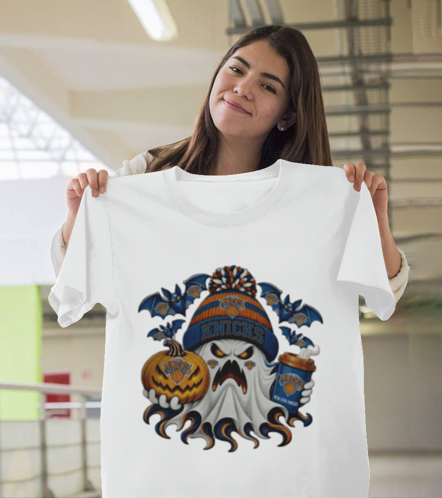 New York Knicks Ghost Pumpkin Coffee Halloween 2026 T-Shirt