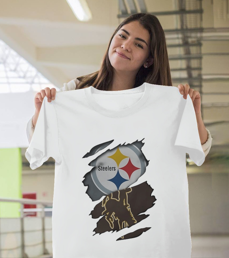 Pittsburgh Steelers Ripped Skin Effect Tearing Steel T-Shirt
