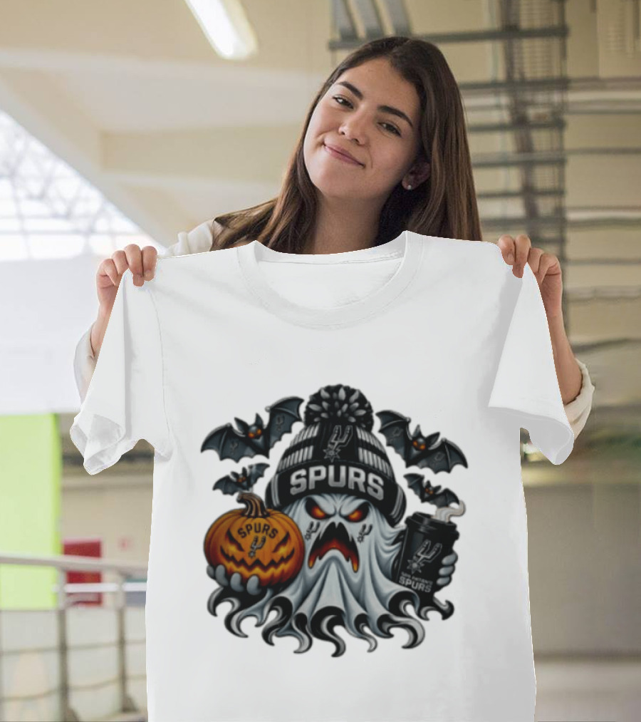 San Antonio Spurs Halloween Ghost Coffee Pumpkin Bats Spooky 2026 T-Shirt
