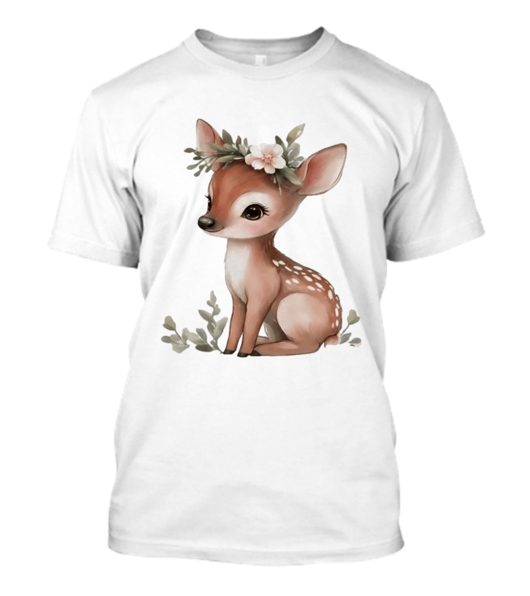 Cute Baby Deer Floral Crown Clipart T-Shirt
