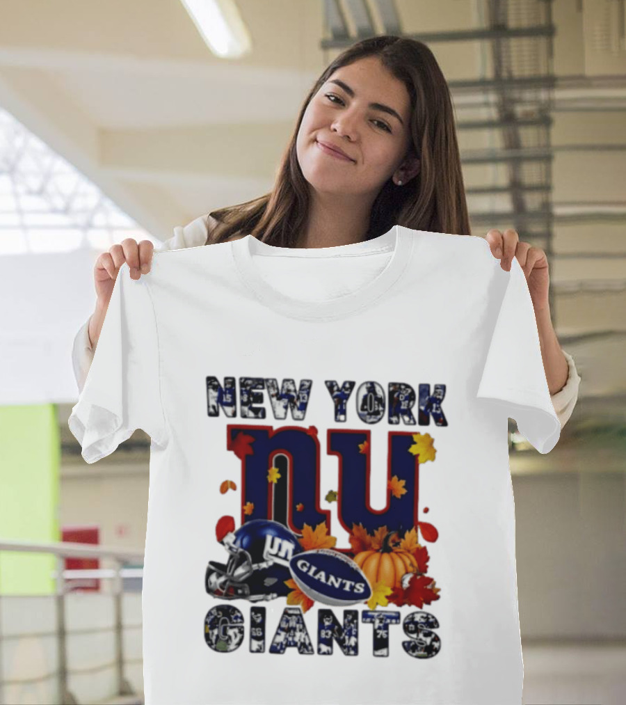 New York Giants NU Football Autumn Leaves Helmet Pumpkin 2026 T-Shirt
