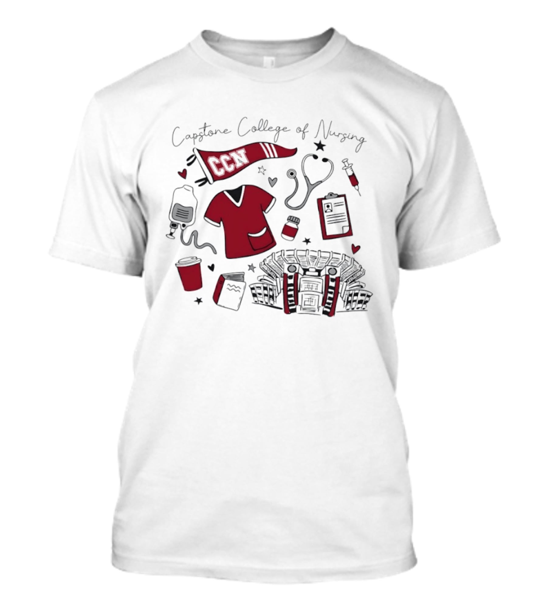 Capstone College Of Nursing CCN Medical Student Essentials Stethoscope Scrubs Stadium T-Shirt