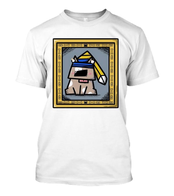 Cartoon Dog In A Bone Frame Puppy With Silly Hat T-Shirt