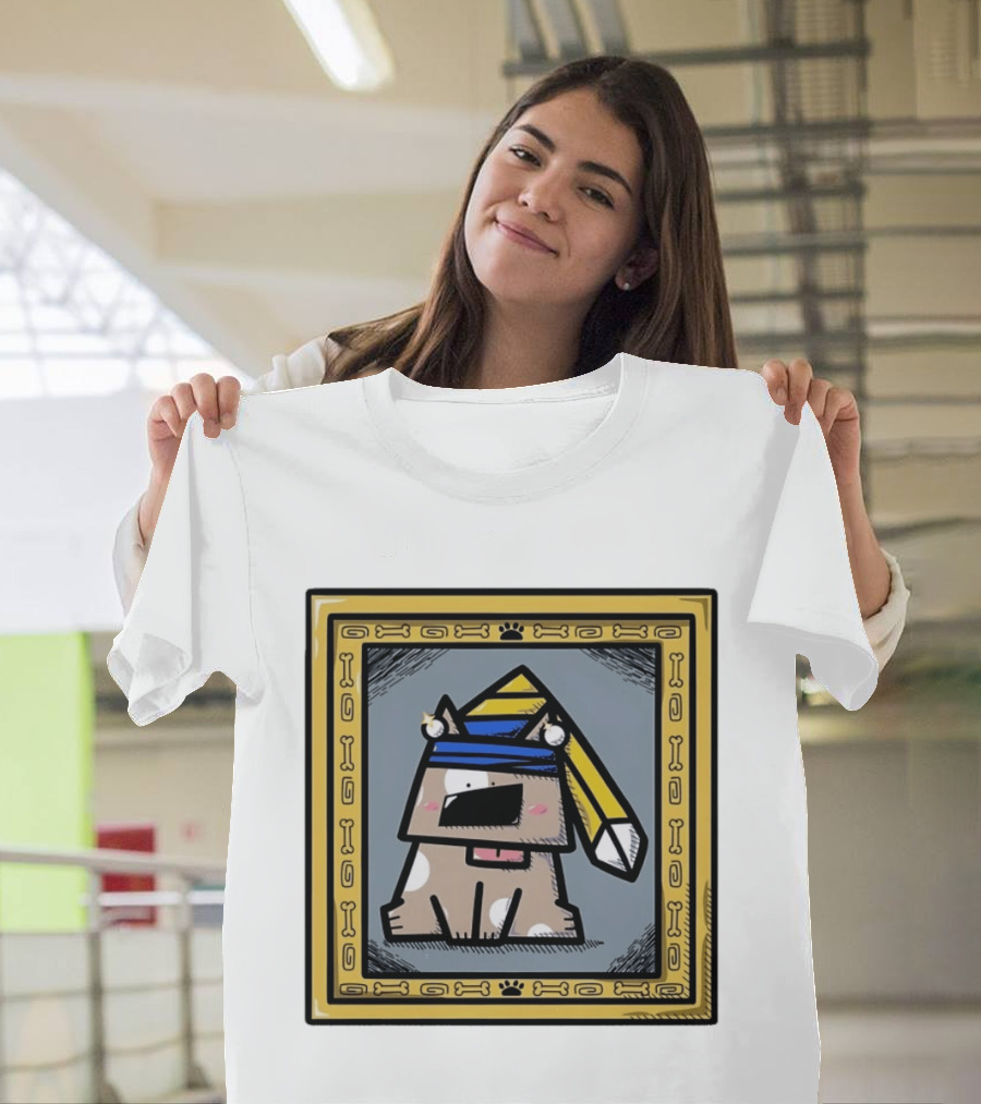 Cartoon Dog In A Bone Frame Puppy With Silly Hat T-Shirt