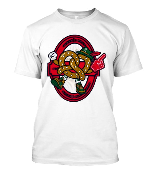 Cartoon Pretzel With Foam Finger And Red Circle T-Shirt