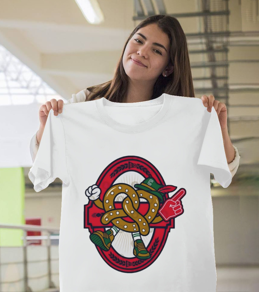 Cartoon Pretzel With Foam Finger And Red Circle T-Shirt