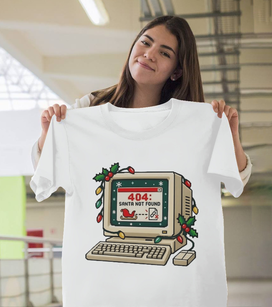 404 Santa Not Found Computer Christmas Retro Vintage Holiday Humor T-Shirt