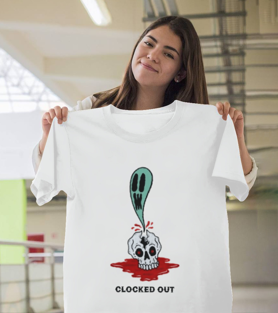 Ed Out Ghost Skull Death Spooky Work T-Shirt