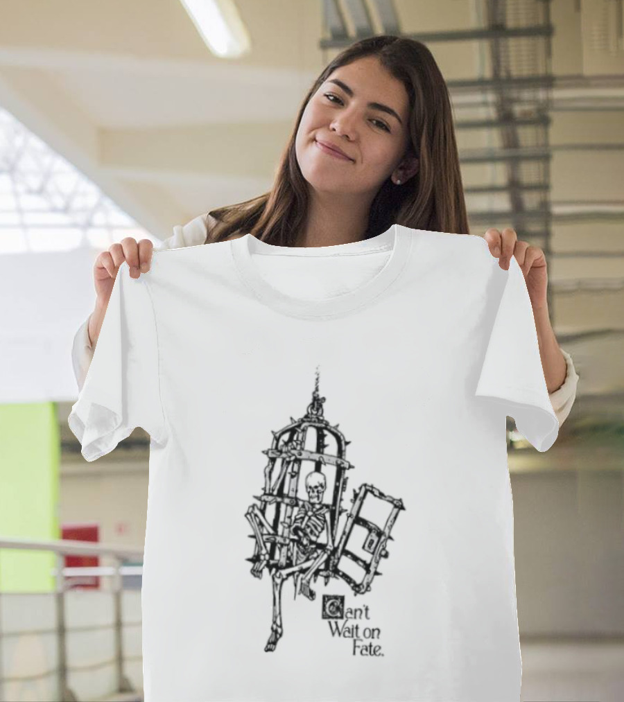 Skeleton In Cage Can't Wait On Fate Gothic Spiked Jail T-Shirt