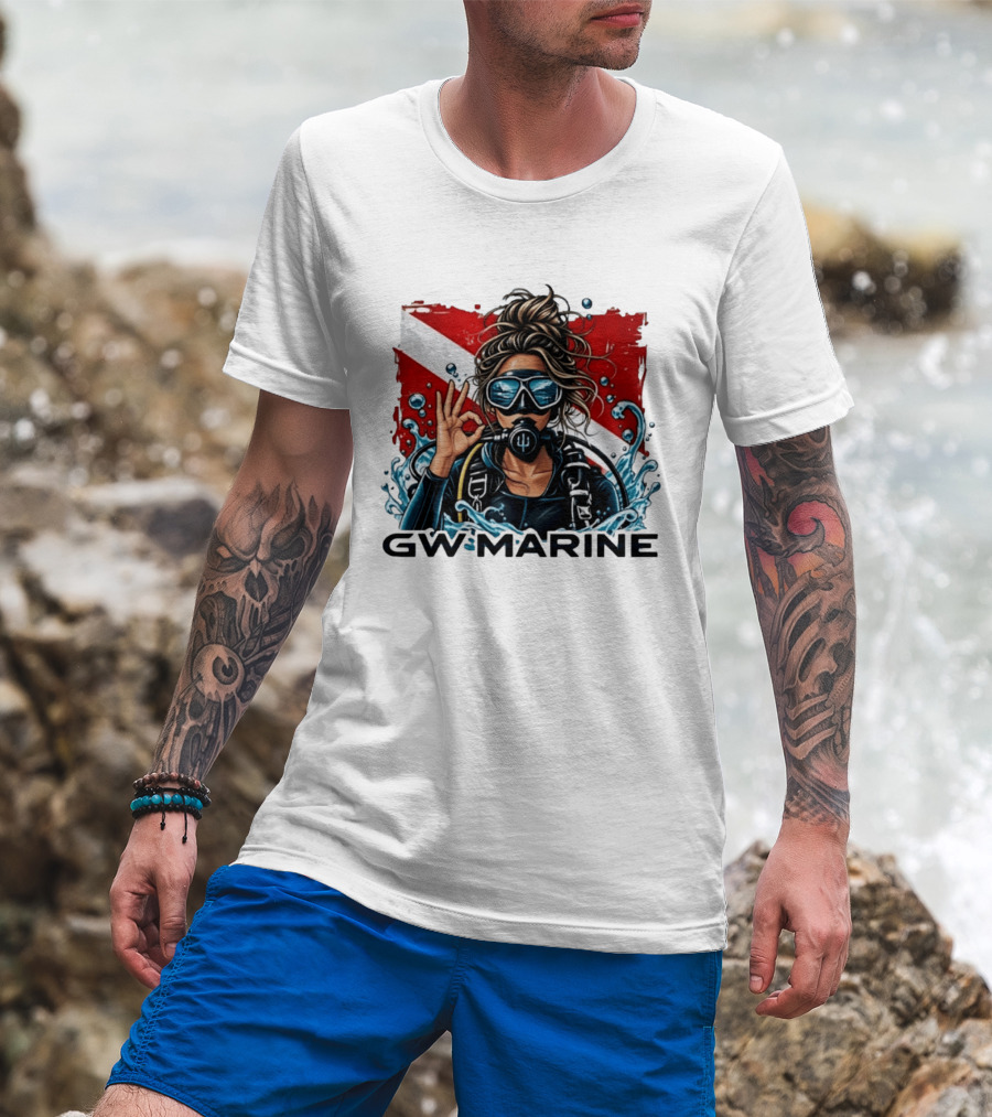 GW Marine Dive Explore Preserve Scuba Diver Red And White Flag Woman T-Shirt