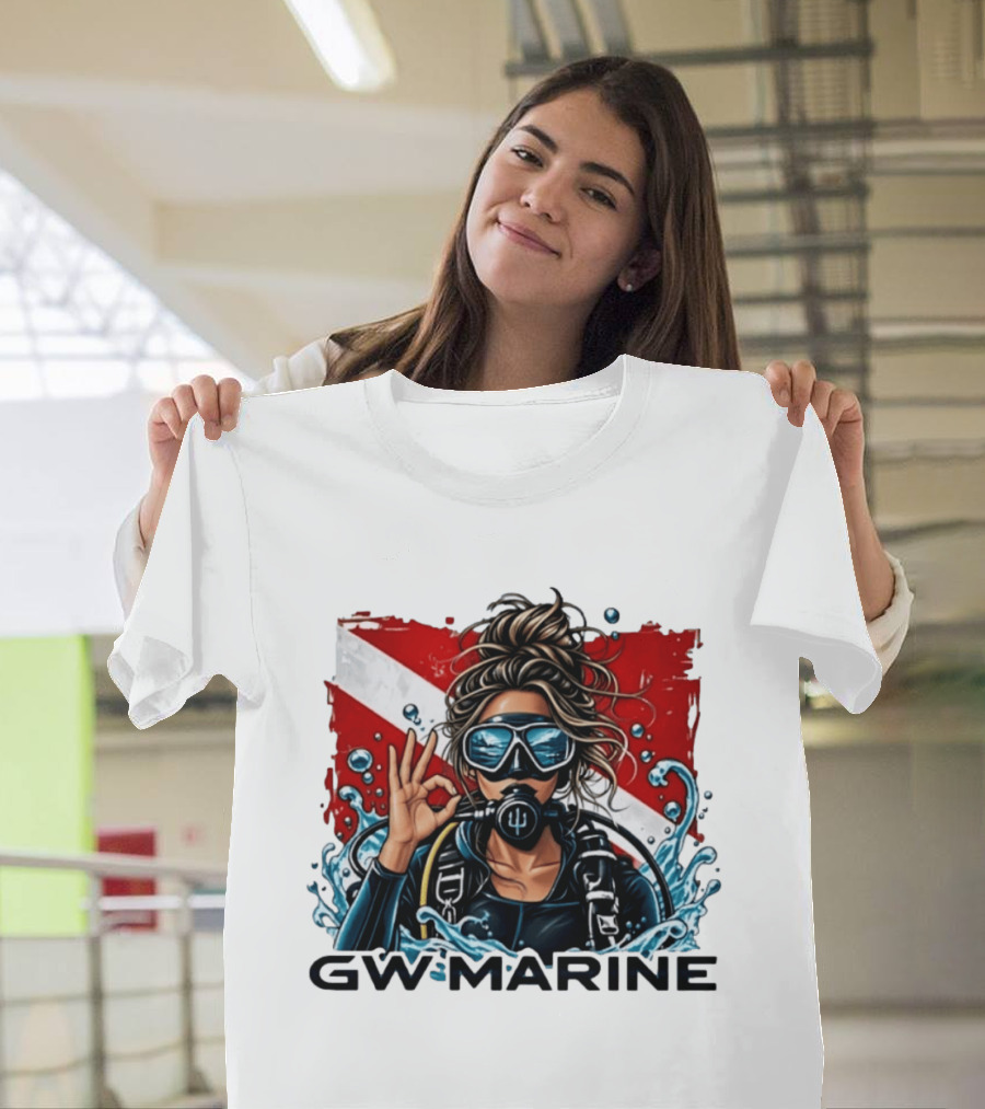 GW Marine Dive Explore Preserve Scuba Diver Red And White Flag Woman T-Shirt