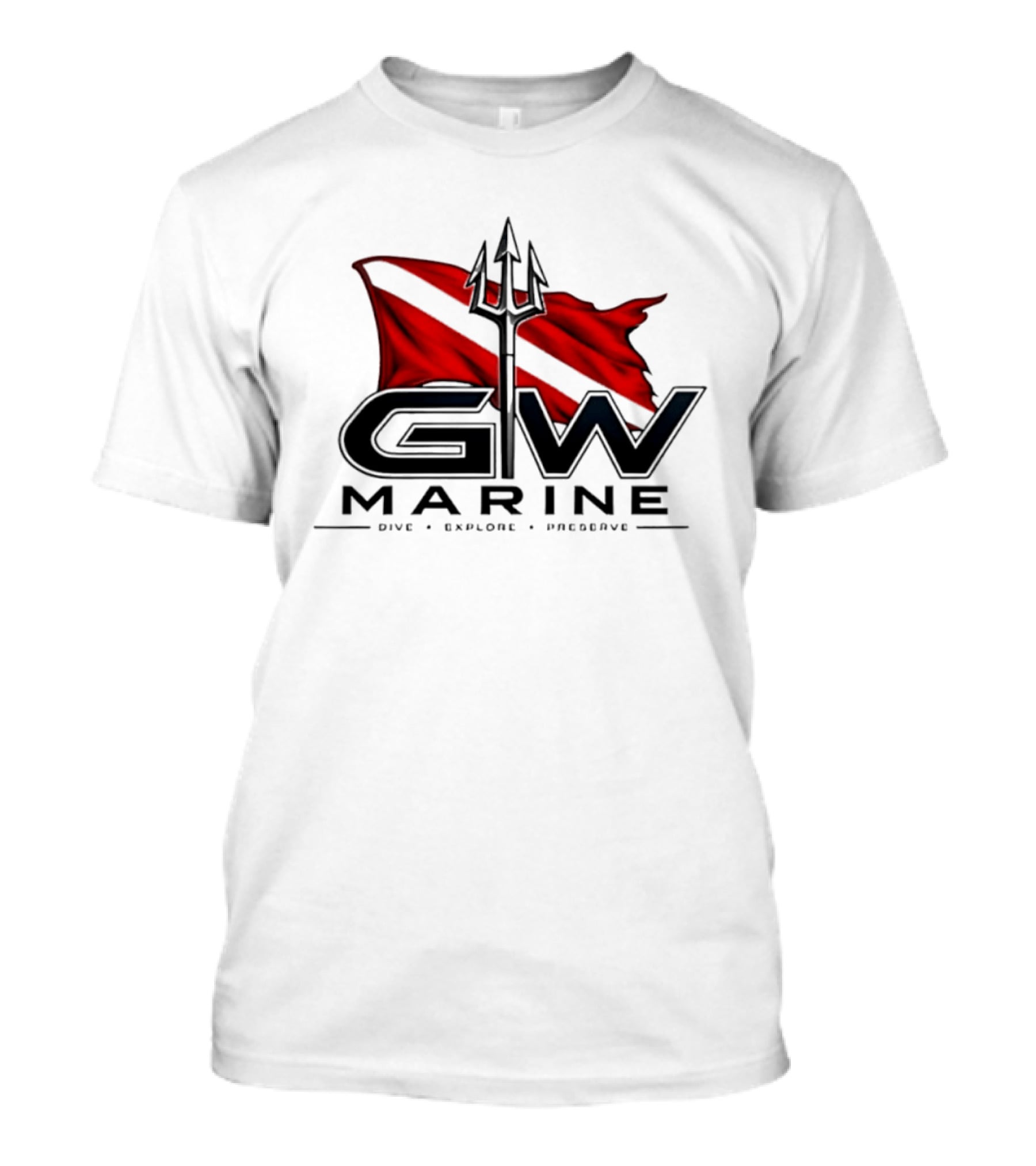 GW Marine Dive Explore Preserve Scuba Diving Trident Red Dive Flag T-Shirt