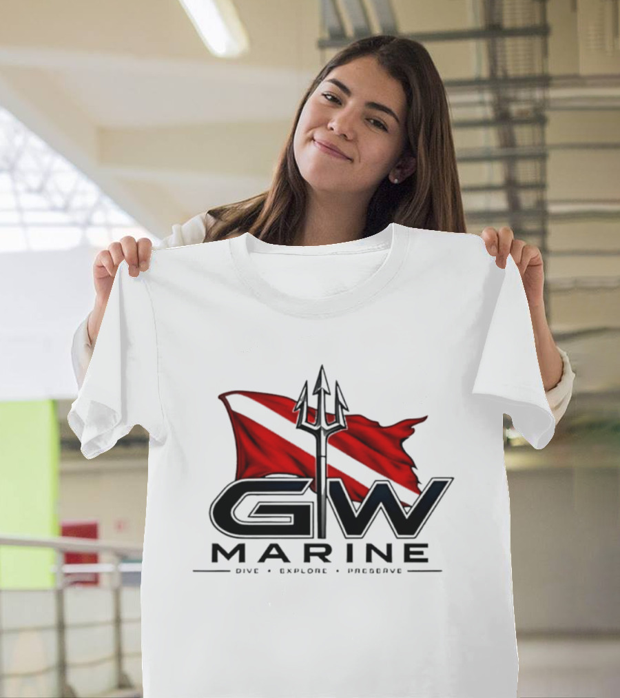 GW Marine Dive Explore Preserve Scuba Diving Trident Red Dive Flag T-Shirt