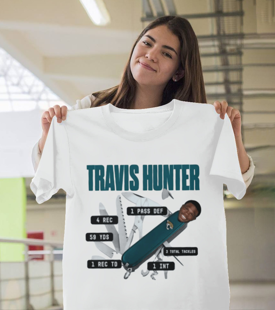 Travis Hunter Swiss Army Knife 4 REC 59 YDS 1 REC TD Jacksonville Jaguars T-Shirt
