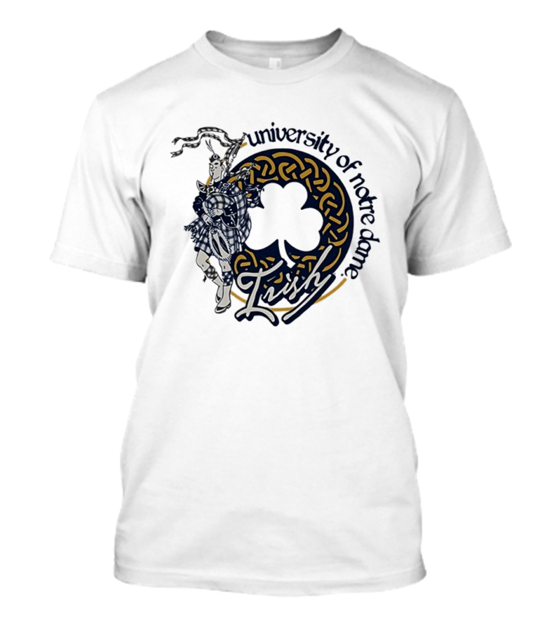 University Of Notre Dame Irish Bagpiper Celtic Knot Shamrock T-Shirt