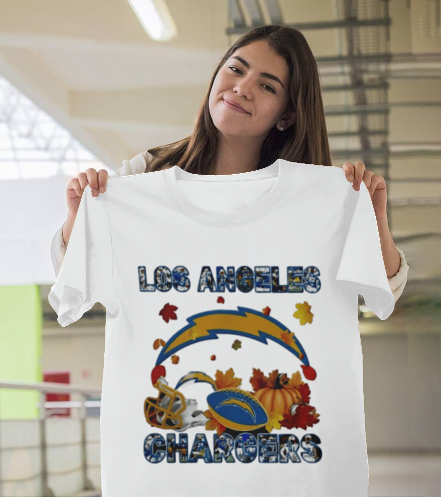 Los Angeles Chargers Autumn 2026 Pumpkin Football Helmet Leaves T-Shirt