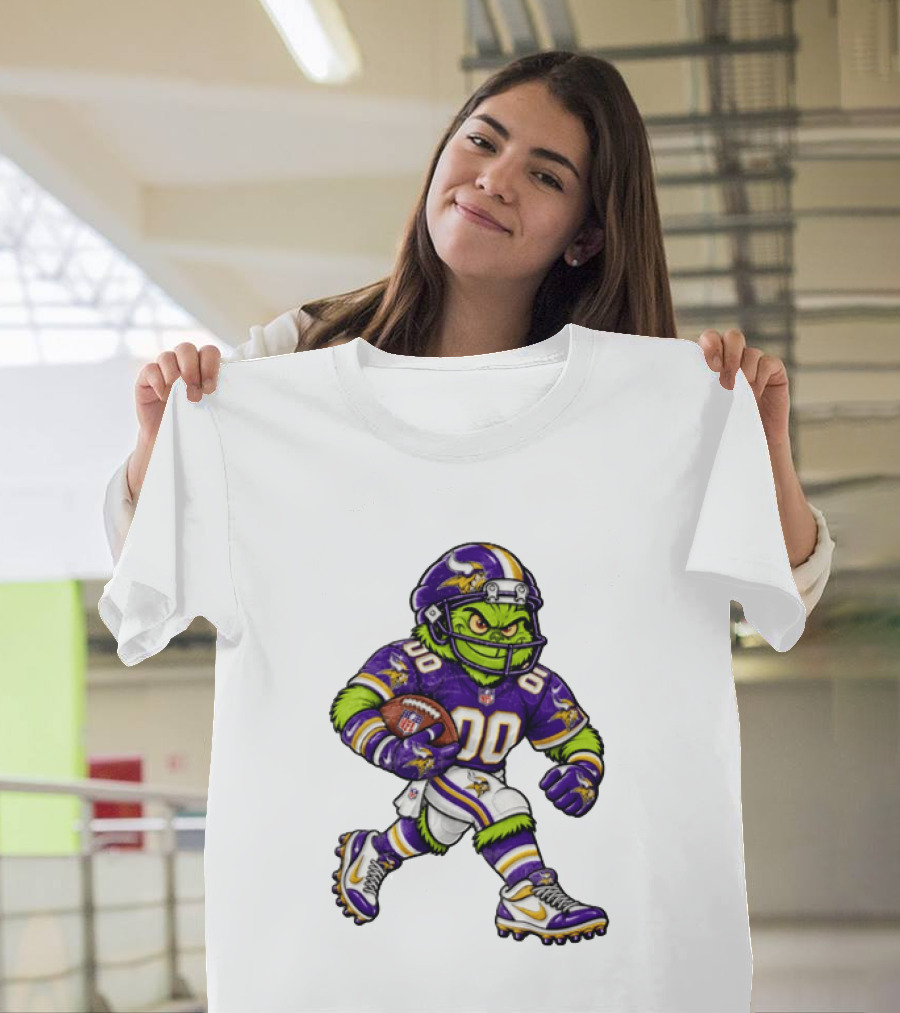 Minnesota Vikings Football Grinch Character Player In Team Uniform T-Shirt