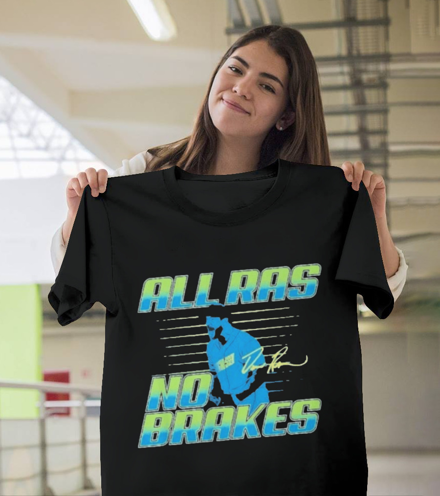 ALL RAS NO BRAKES Baseball Player Blue Neon Stripes Signature T-Shirt