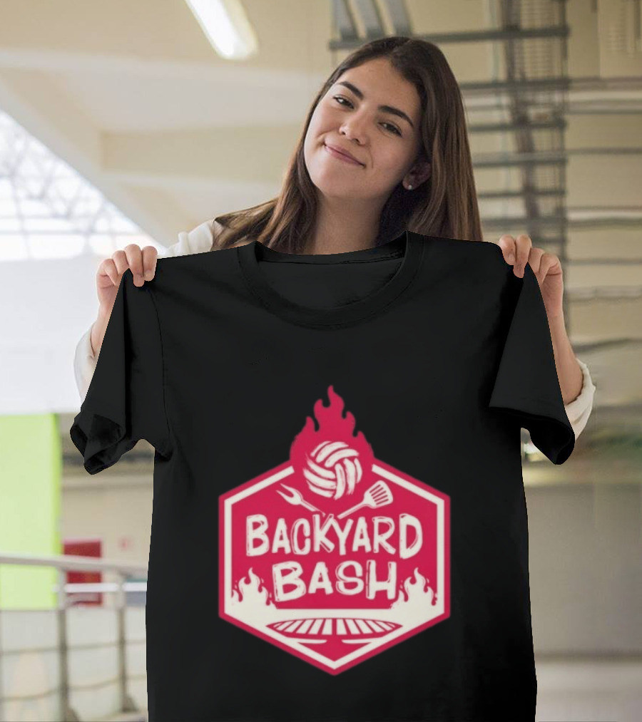 Backyard Bash Grill Barbecue Volleyball Flames Fork Spatula T-Shirt