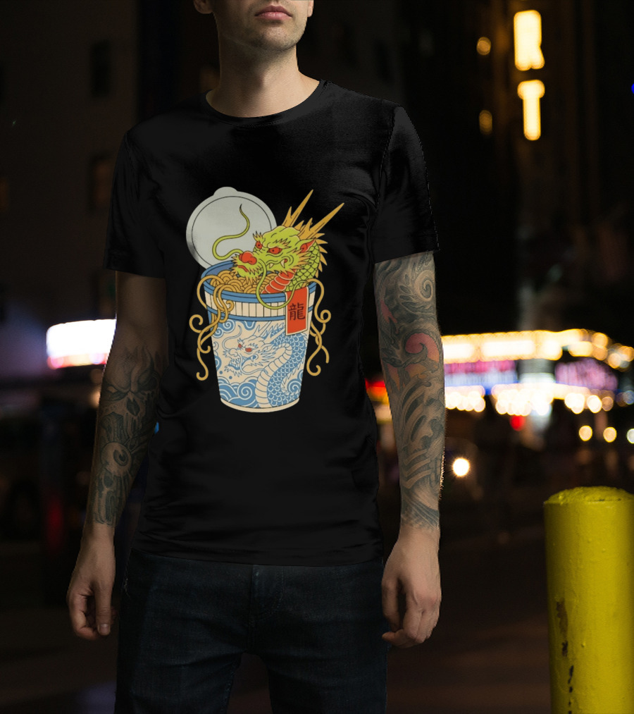 Dragon Ramen Cup With Traditional Japanese Kanji T-Shirt