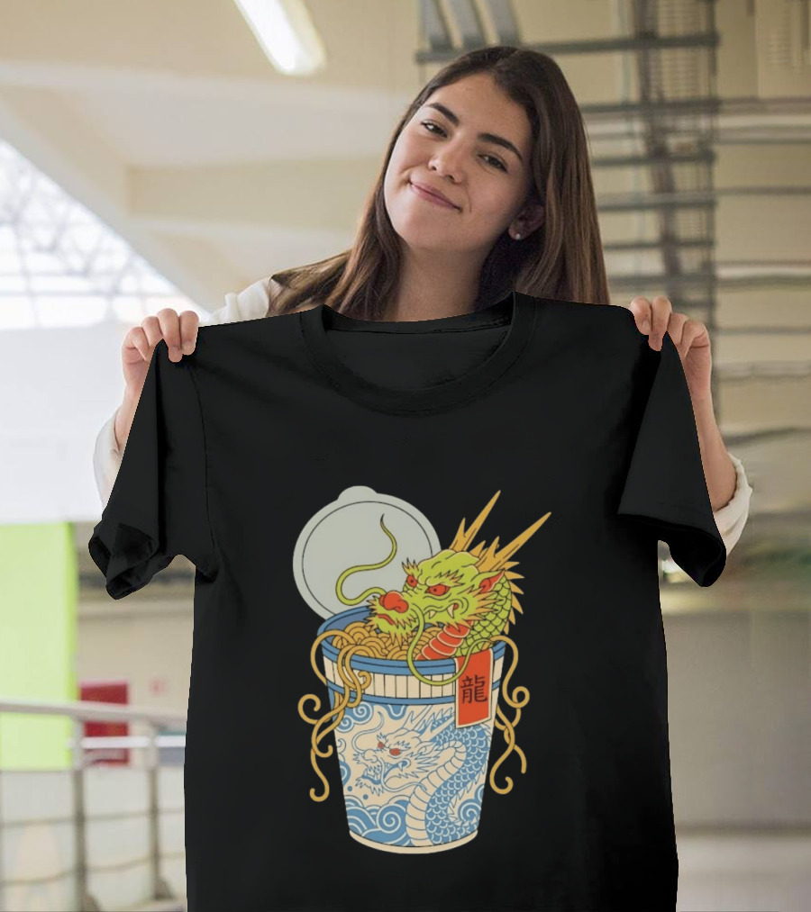 Dragon Ramen Cup With Traditional Japanese Kanji T-Shirt