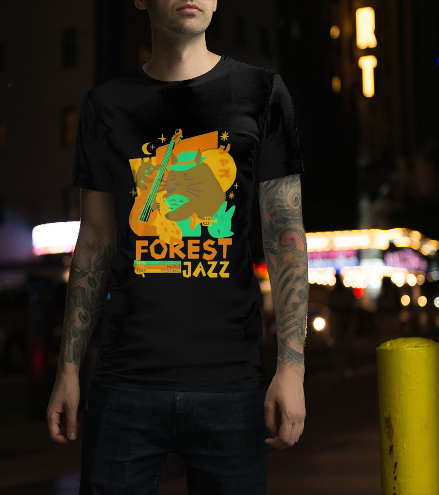 Forest Jazz 1988 Japanese Music Festival Cat And Rabbit Playing Instruments T-Shirt