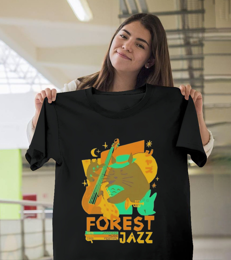Forest Jazz 1988 Japanese Music Festival Cat And Rabbit Playing Instruments T-Shirt