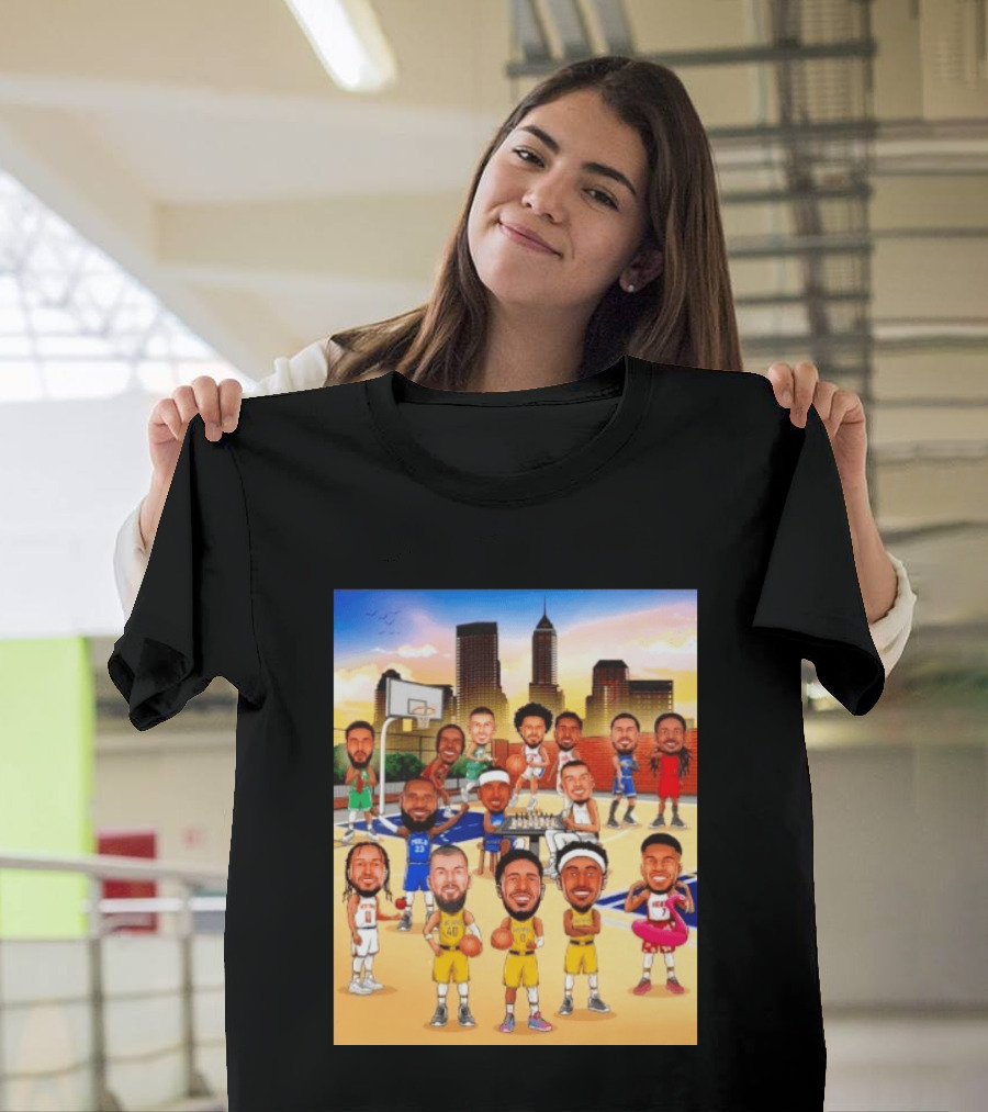 Indiana Pacers NBA Caricature Players Skyline T-Shirt