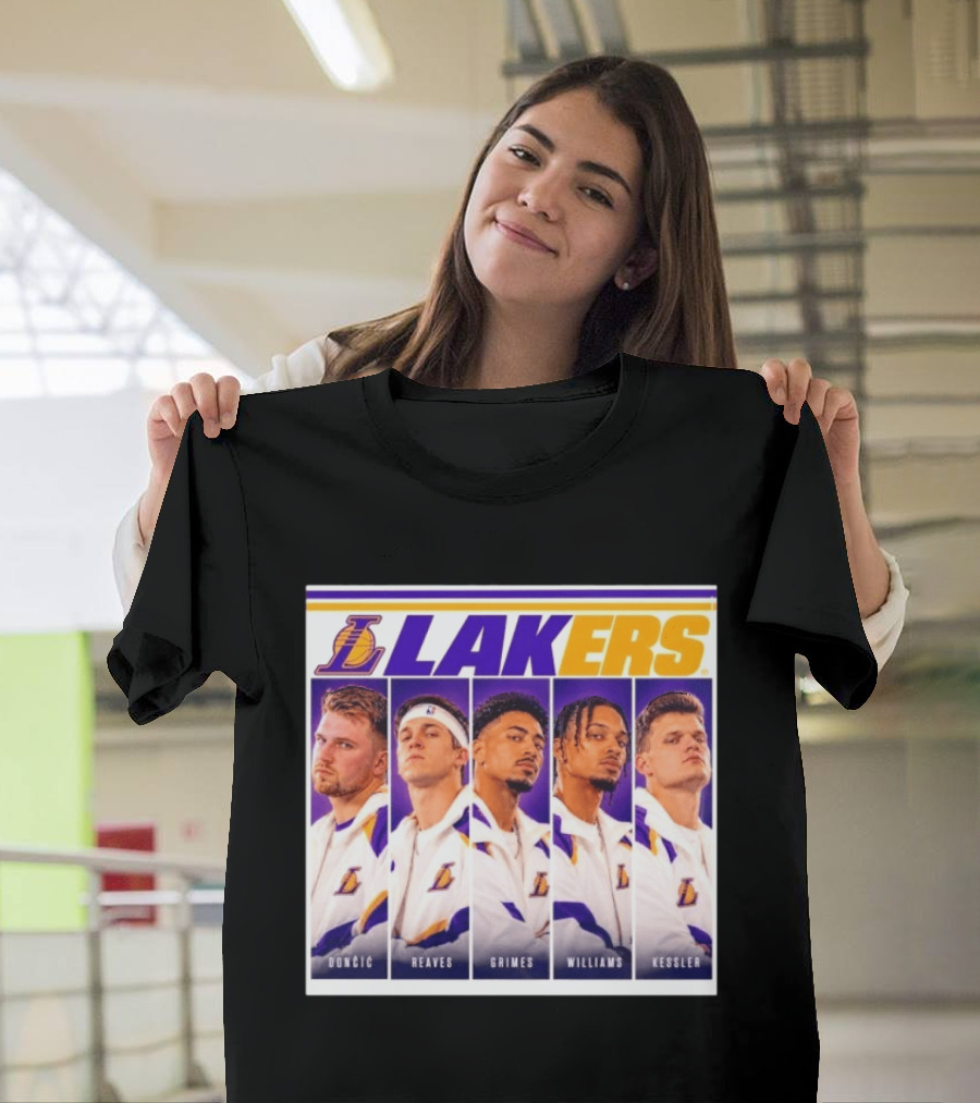 Lakers NBA Stars Collage Luka Dončić Austin Reaves Quentin Grimes Jalen Williams Walker Kessler T-Shirt