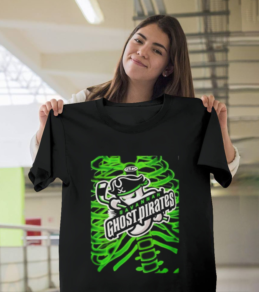 Savannah Ghost Pirates ECHL Hockey Team Graphics Neon Green T-Shirt